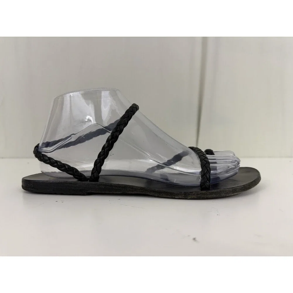 Ancient Greek Sandals Eleftheria Black Braided Leather Straps EU 39 Gladiator